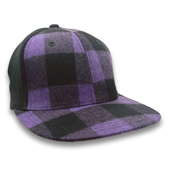 Plaid Purple Baseball Cap Flat Bill One Size Flex Fitting Spandex Lumberjack Hat - Picture 7 of 8